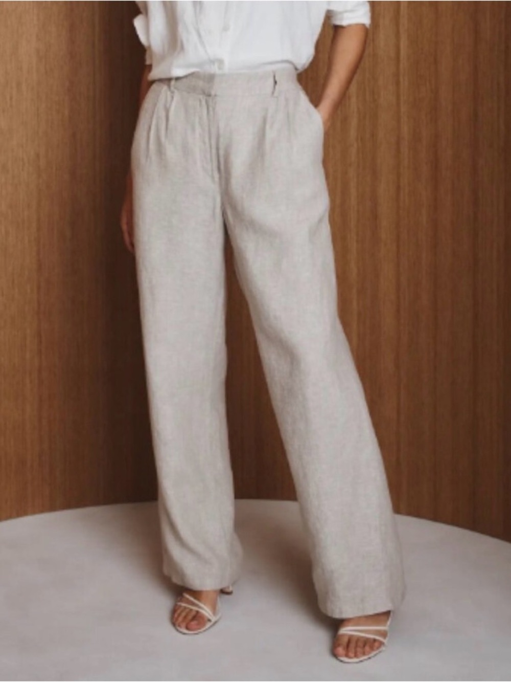 Quince Wide-Leg 100% Natural Linen Pants in Light Beige